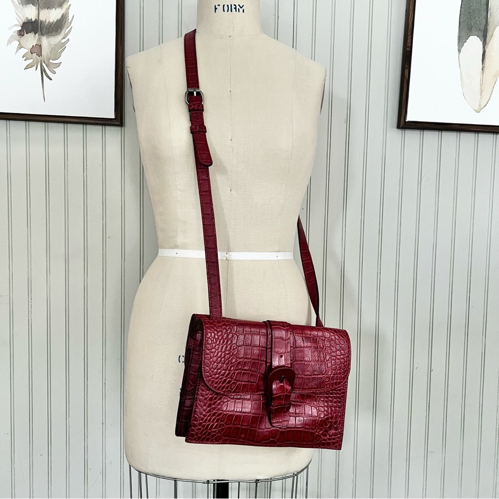 Patricia Nash Red Croc Leather Organizer Crossbody Bag nwot